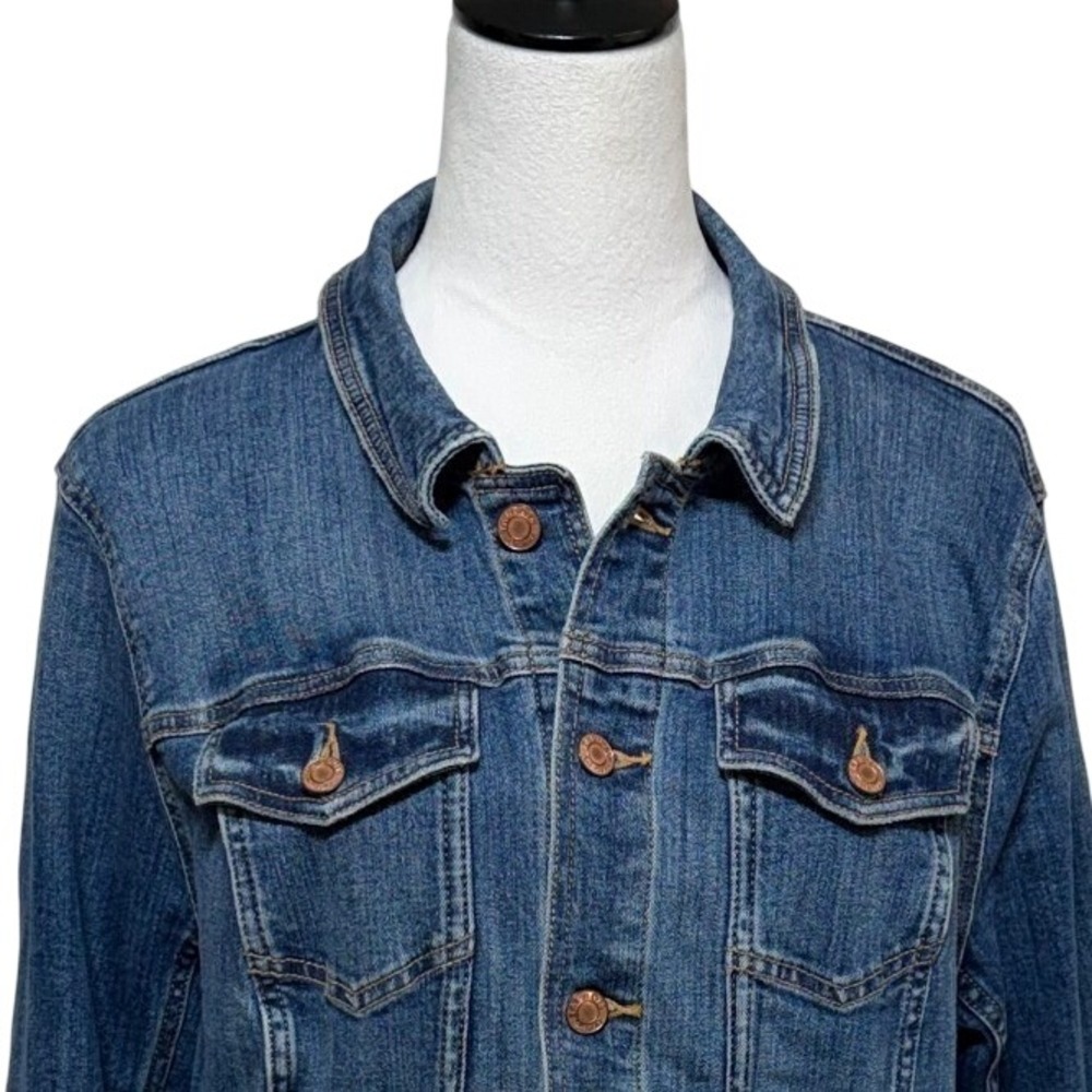 Talbots Jacket Women XL Blue Denim Classic Trucker Button Up Stretch Long Sleeve